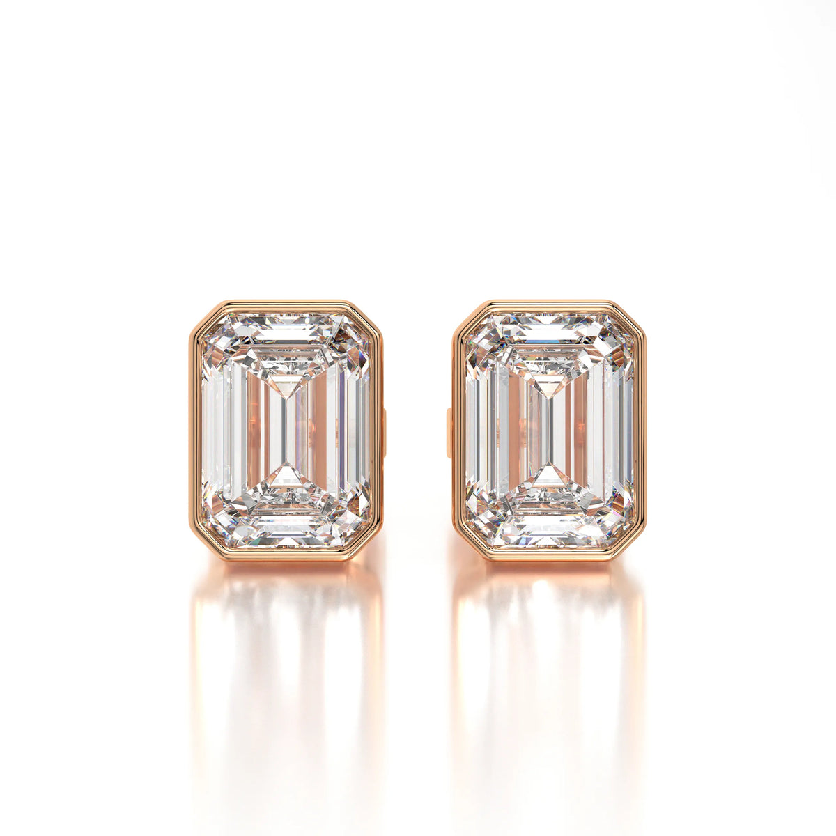 1 CTW Emerald Lab Grown Diamond Bezel Stud Earrings Set