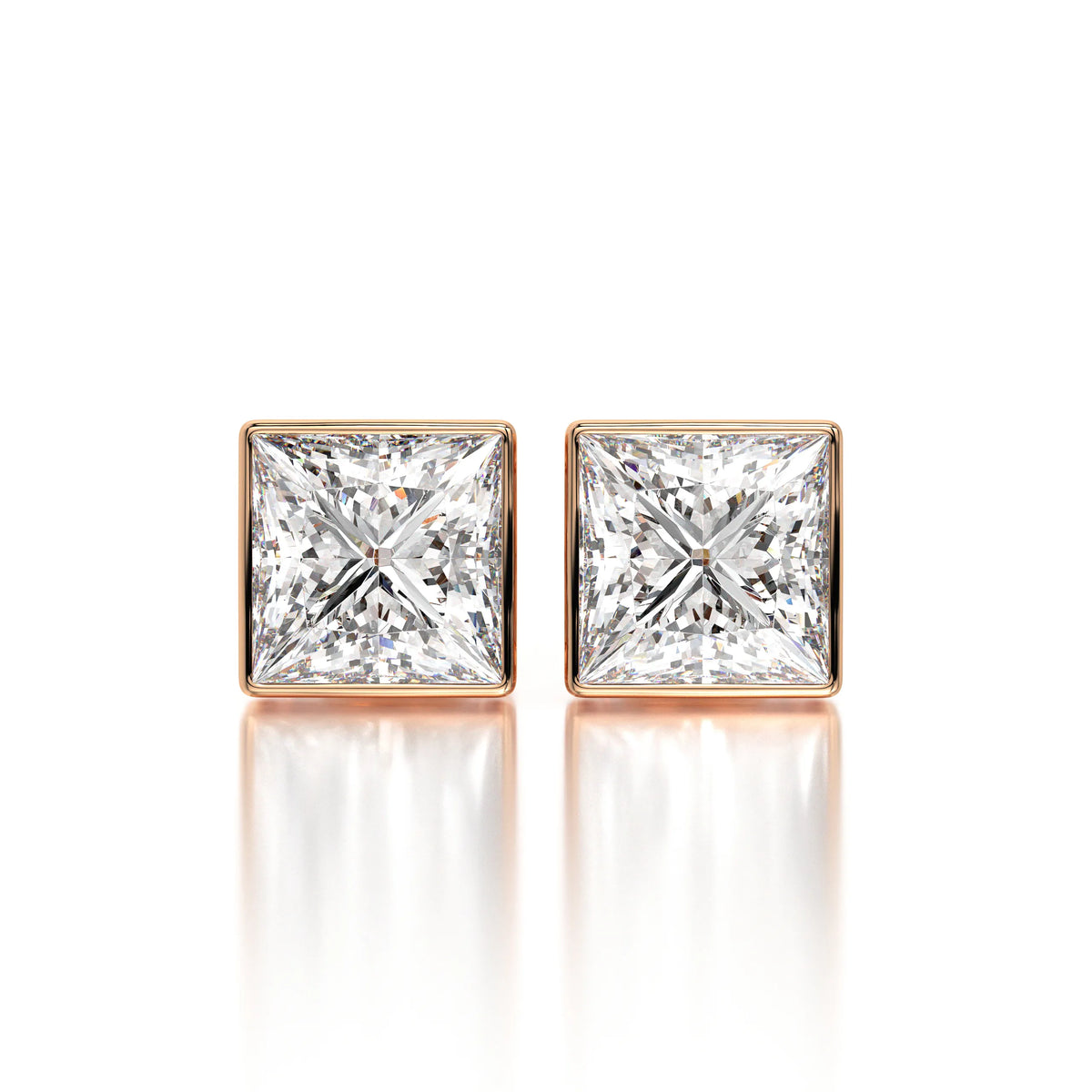 Princess Lab Grown Diamond Bezel Stud Earrings Set