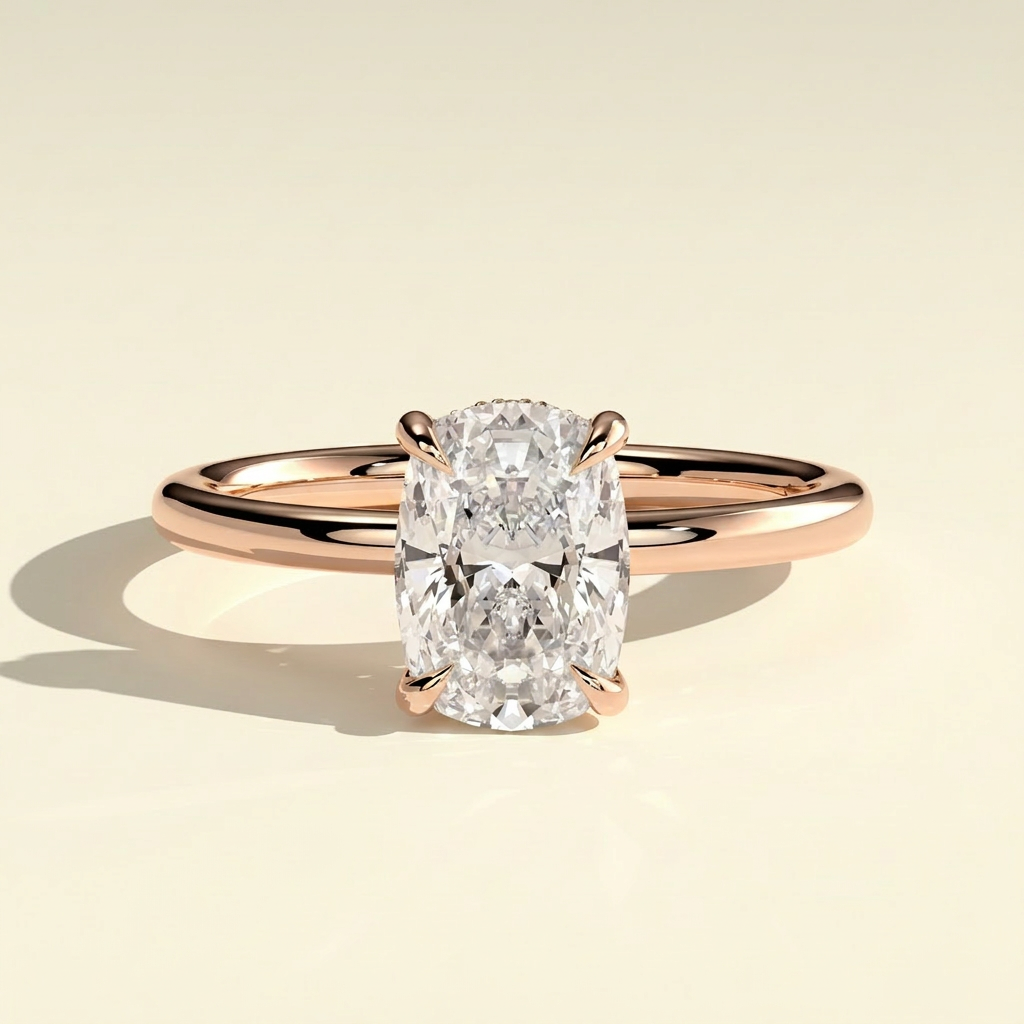 The Elaria - Elongated Cushion Lab Grown Diamond Solitaire with Hidden Halo