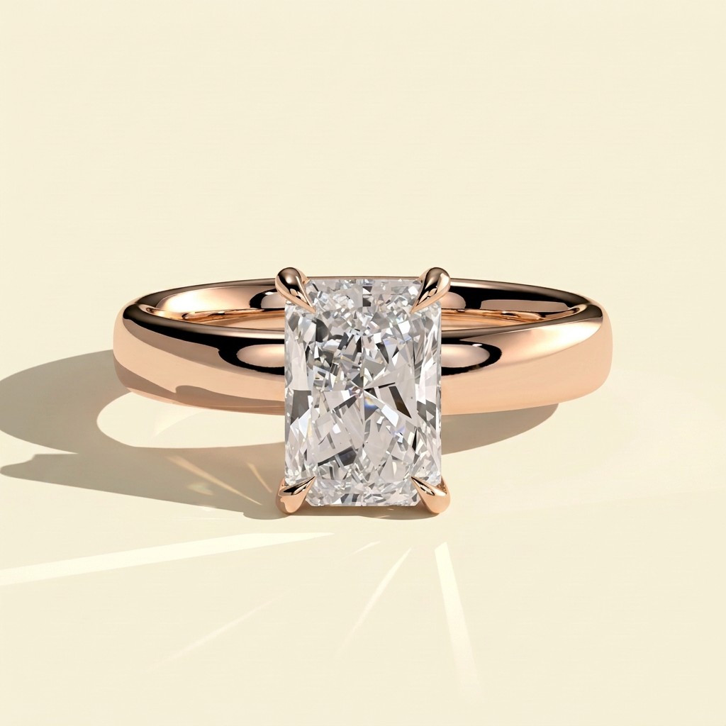 The Doria - Radiant Lab Grown Diamond Solitaire with Cigar Band & Hidden Halo
