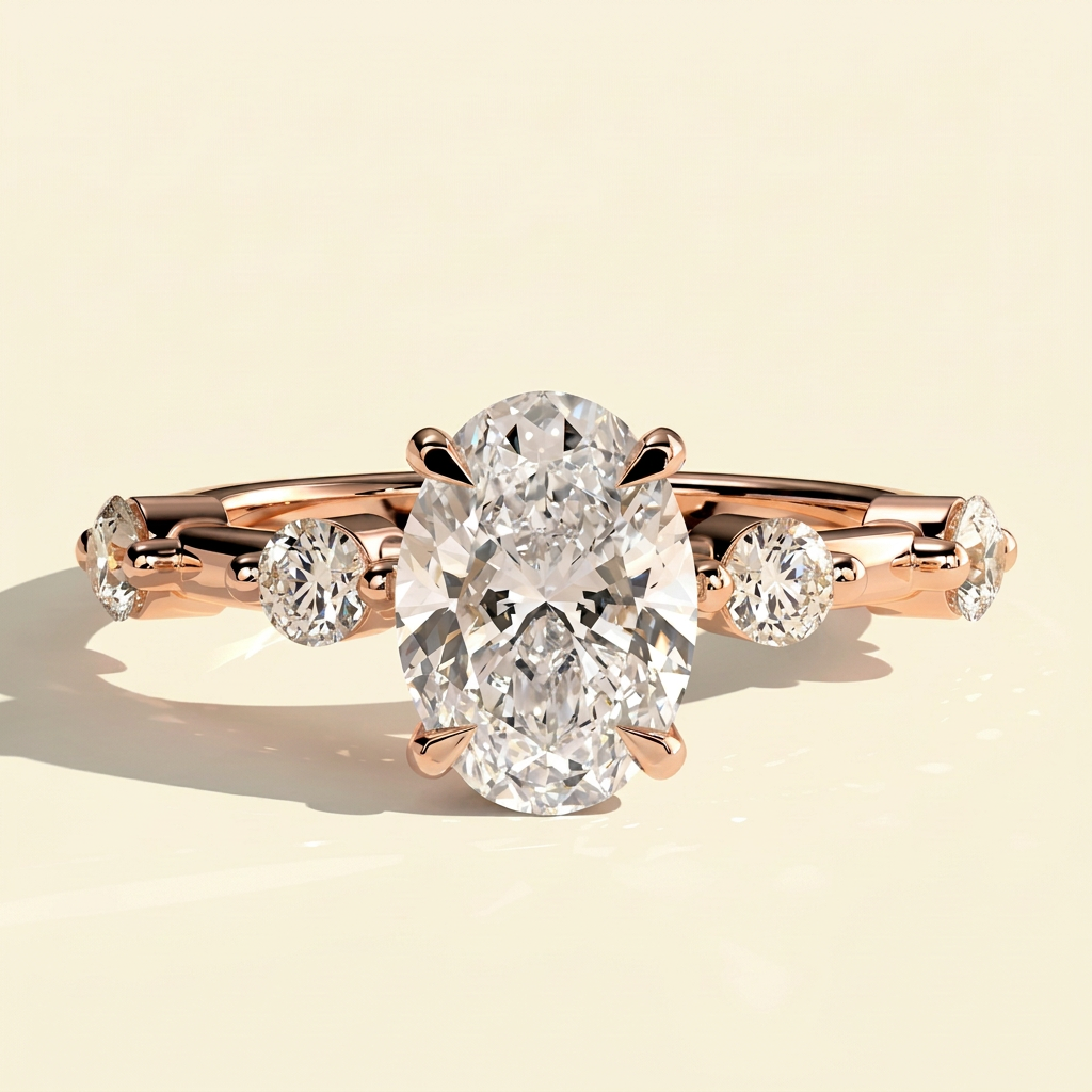 The Nuria - Oval Lab Grown Diamond Ring with Round Accents & Hidden Halo
