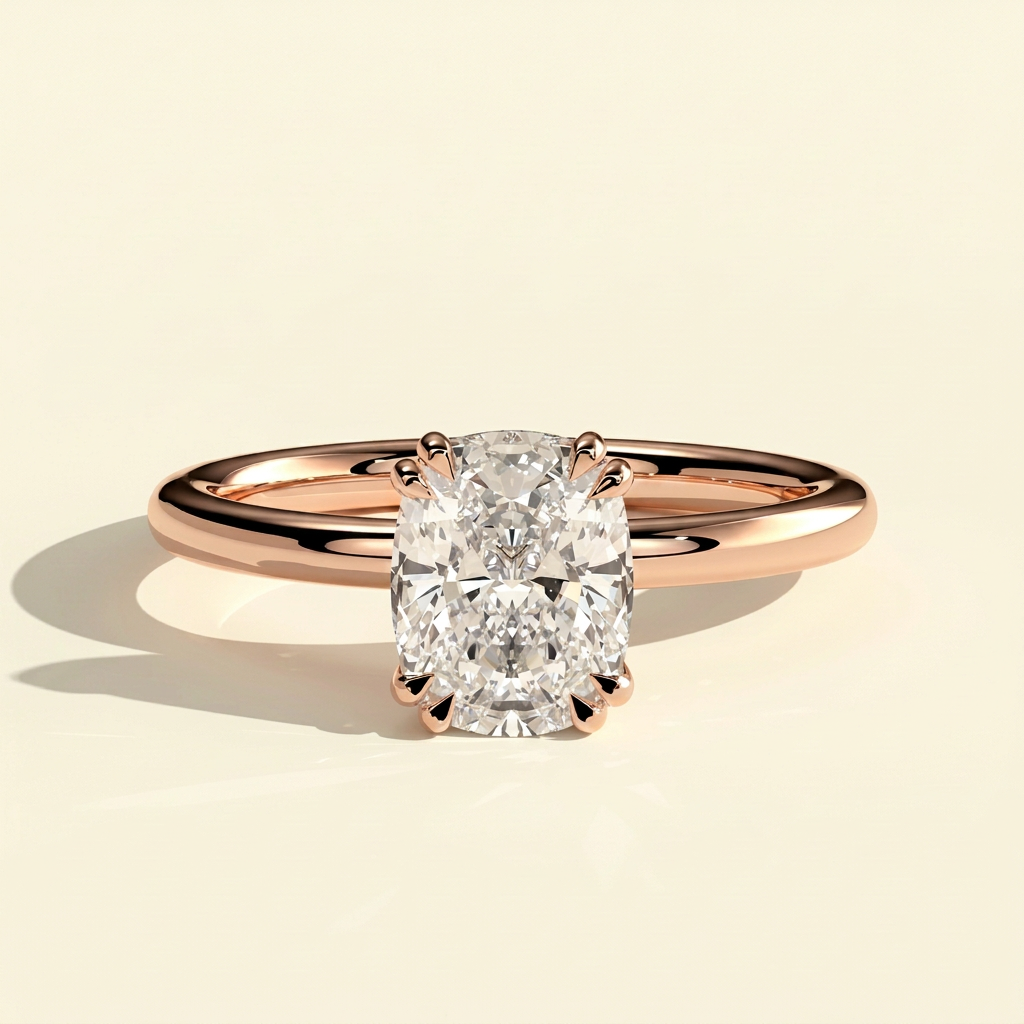 The Elara - Elongated Cushion Cut Lab Grown Diamond Ring with Hidden Halo