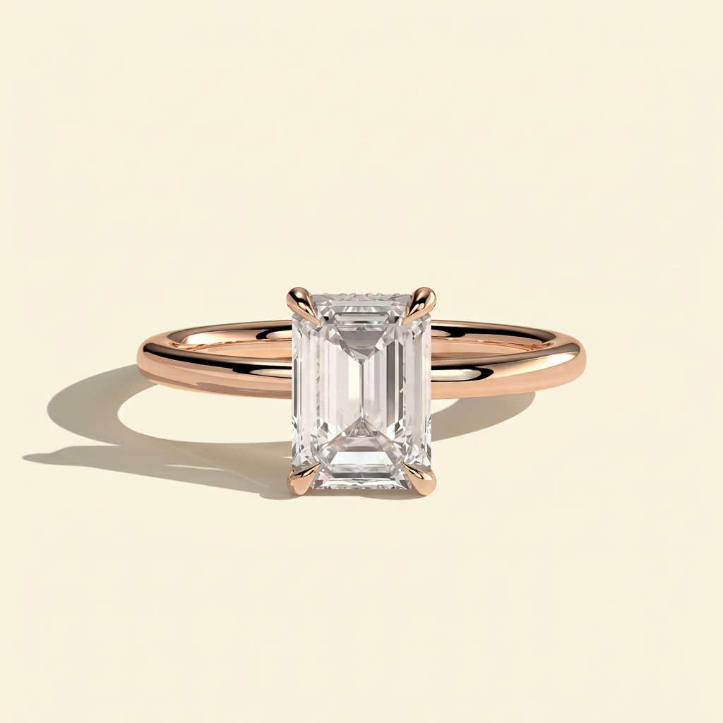 The Dea - Emerald Cut Lab Grown Diamond Solitaire with Hidden Halo Ring
