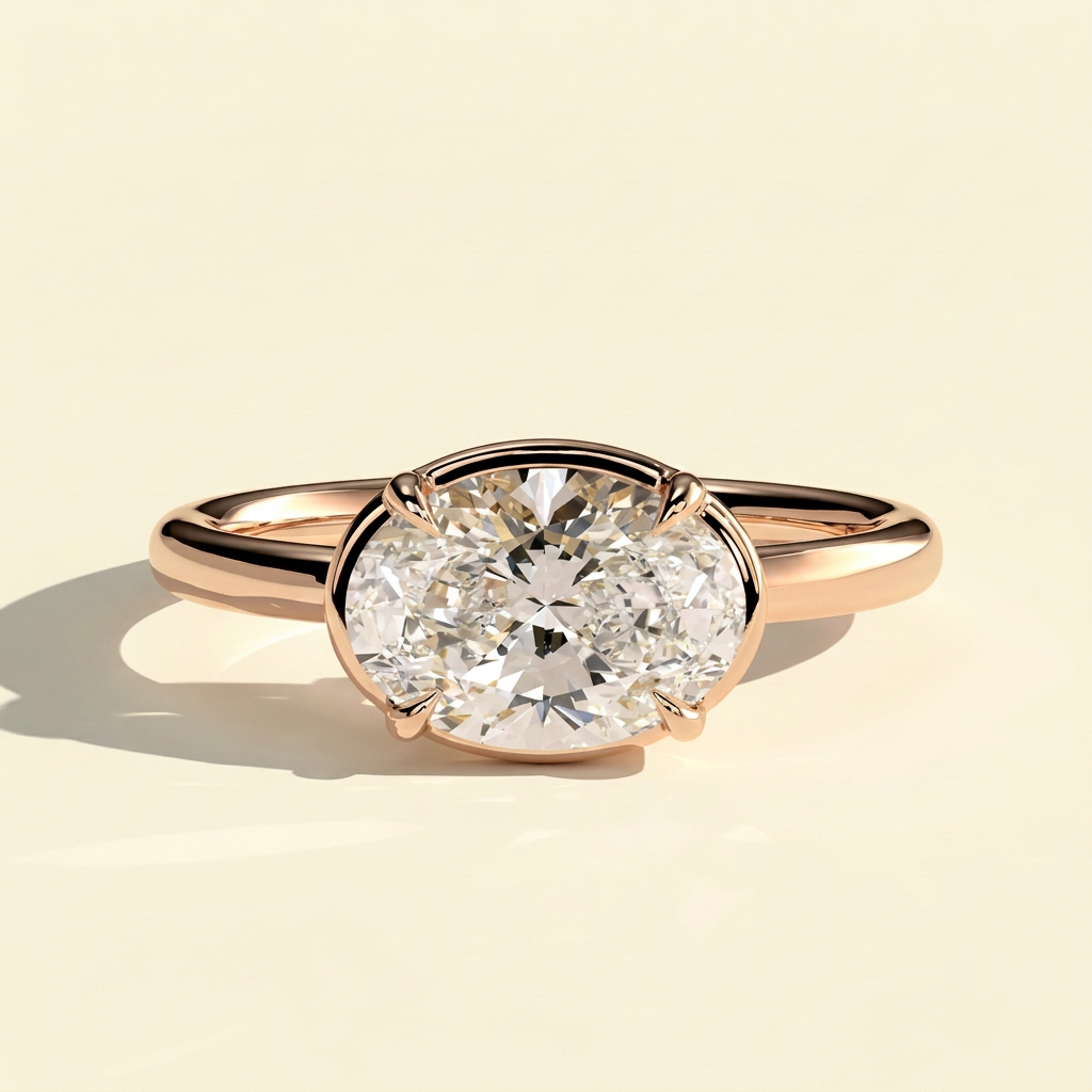The Aurelle - East West Oval Lab Grown Diamond Ring with Bezel Frame Design