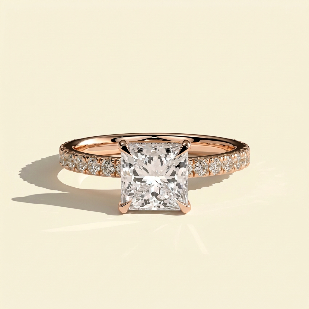 The Dova - Princess Lab Grown Diamond Solitaire with Hidden Halo & Pave