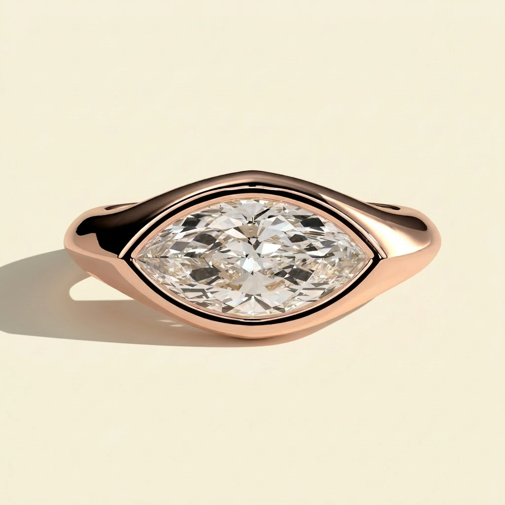 The Kyra - East West Marquise Lab Grown Diamond Bezel Ring, Signet Band