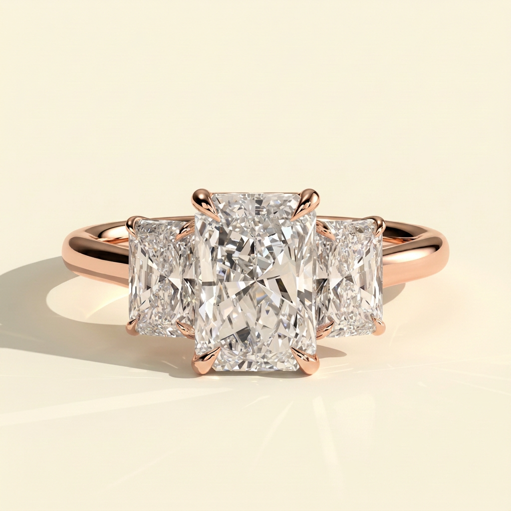 The Elina - Classic Radiant Lab Grown Diamond Three Stone Engagement Ring