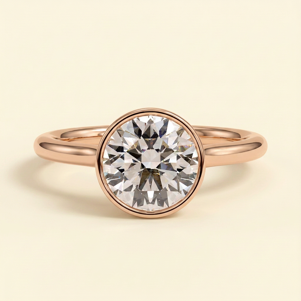The Ysela - Round Cut Lab Grown Diamond Bezel Set Solitaire with Twisted Gallery Engagement Ring