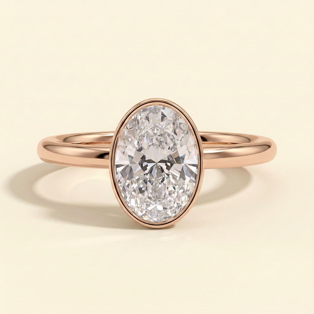 The Uriela - Oval Cut Lab Grown Diamond Bezel Set Solitaire Engagement Ring