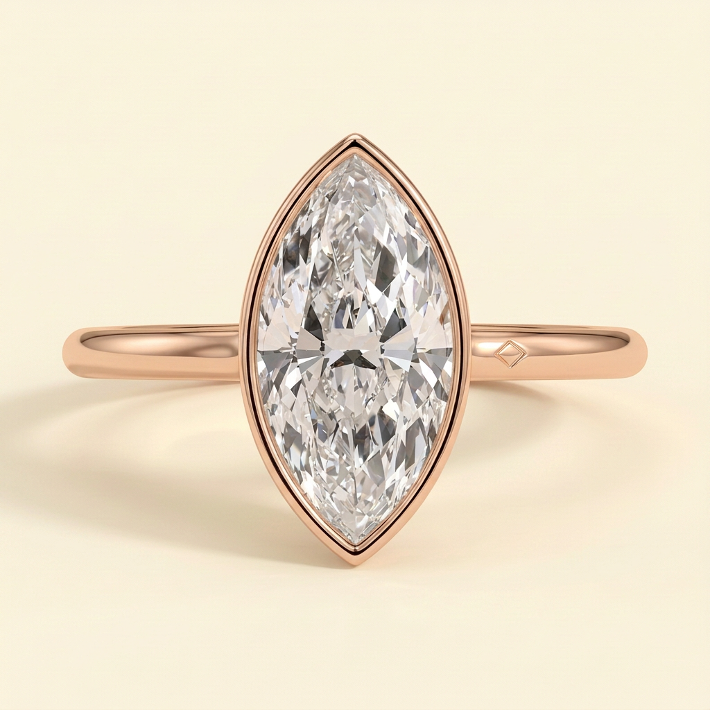 The Venia - Marquise Cut Lab Grown Diamond Bezel Solitaire Engagement Ring