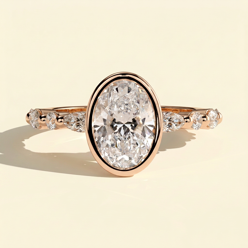 The Oona - Oval Cut Lab Diamond Solitaire with Marquise and Round Accent Stones Engagement Ring