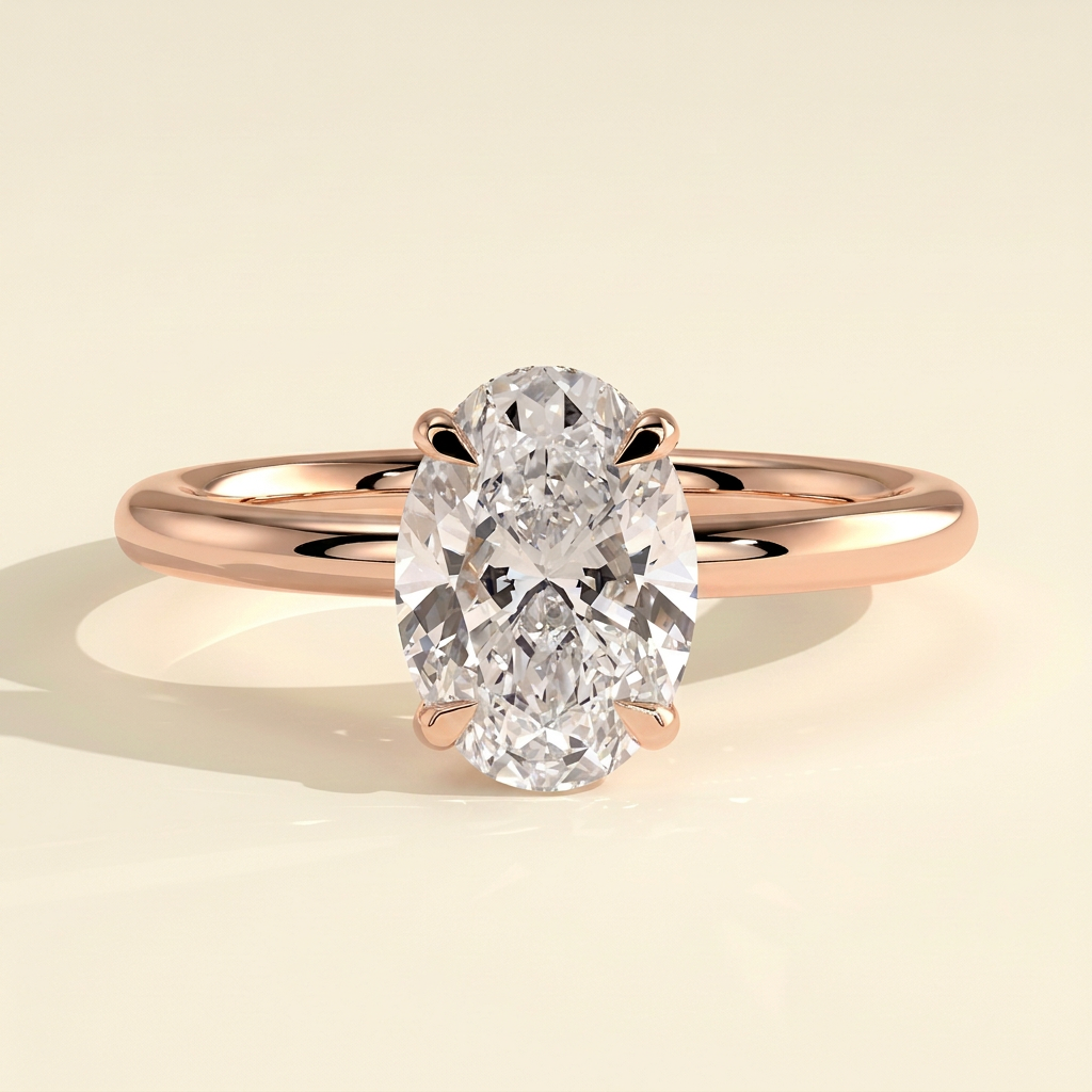 The Vela - Four Claw Oval Cut Lab Grown Diamond Hidden Halo Engagement Ring