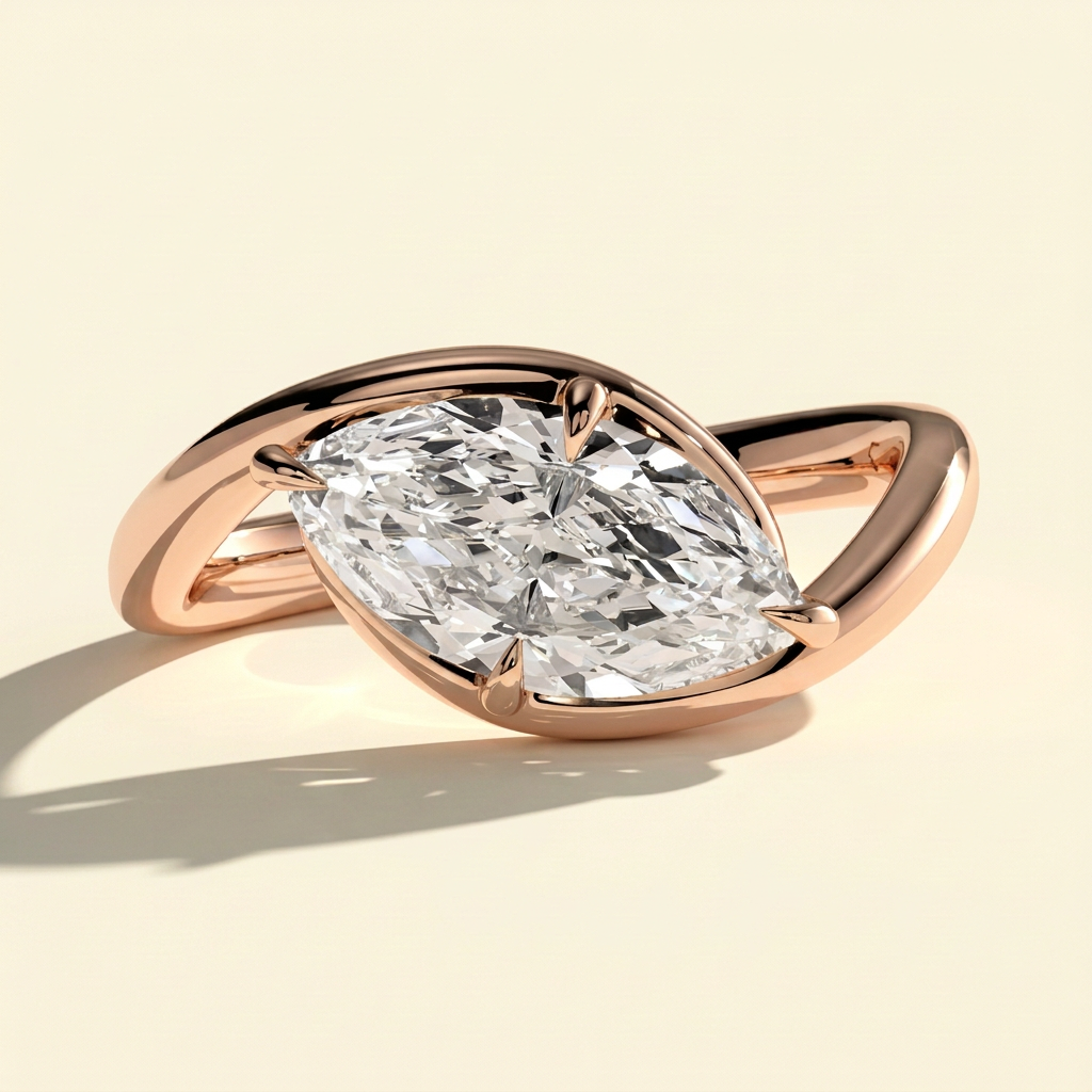 The Alona - East West Marquise Cut Lab Grown Diamond Solitaire with Bypass Band Engagement Ring