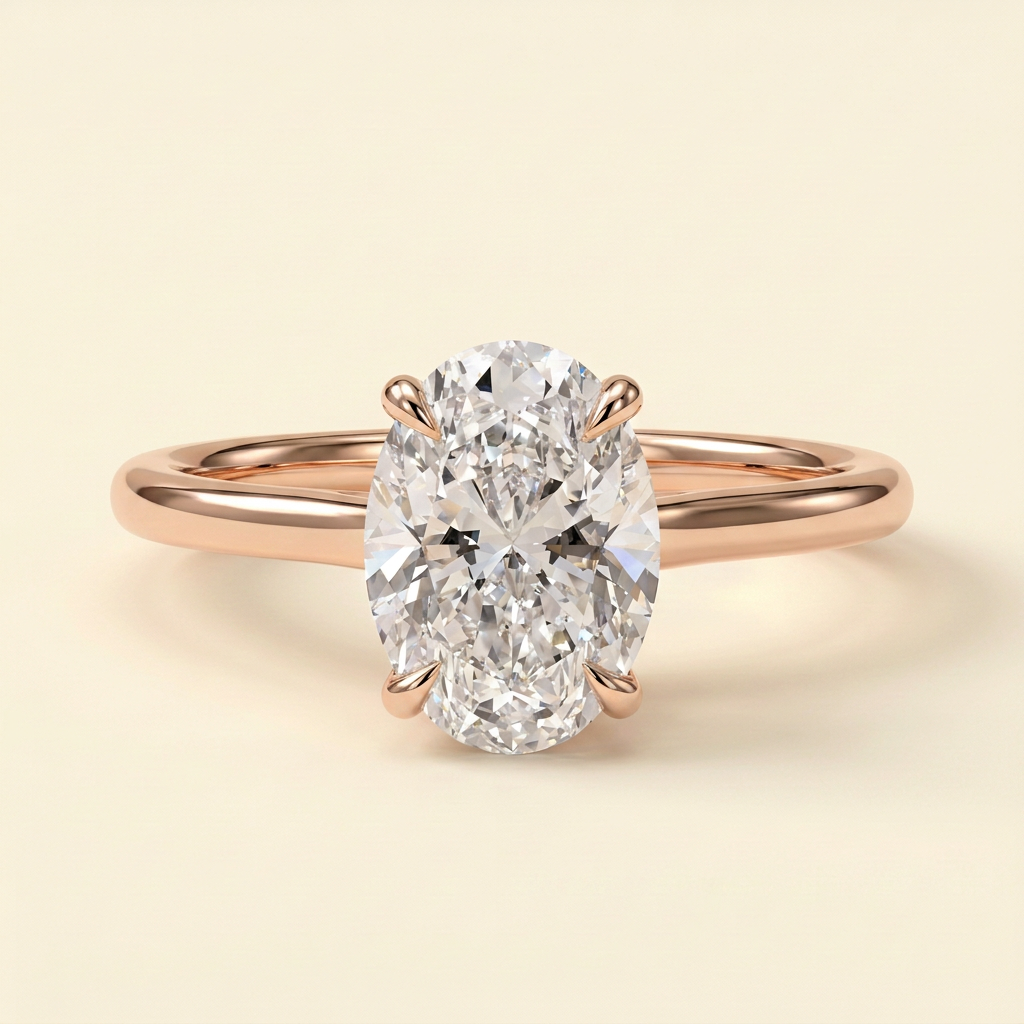 The Chiara - Oval Cut Lab Grown Diamond Hidden Halo Solitaire with Cathedral High Setting Engagement Ring