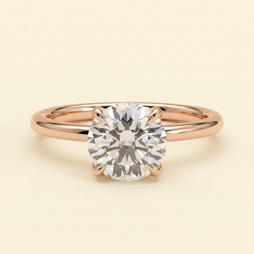 The Marea - Round Cut Lab Grown Diamond Petal Gallery Solitaire with Leaf Detail Engagement Ring