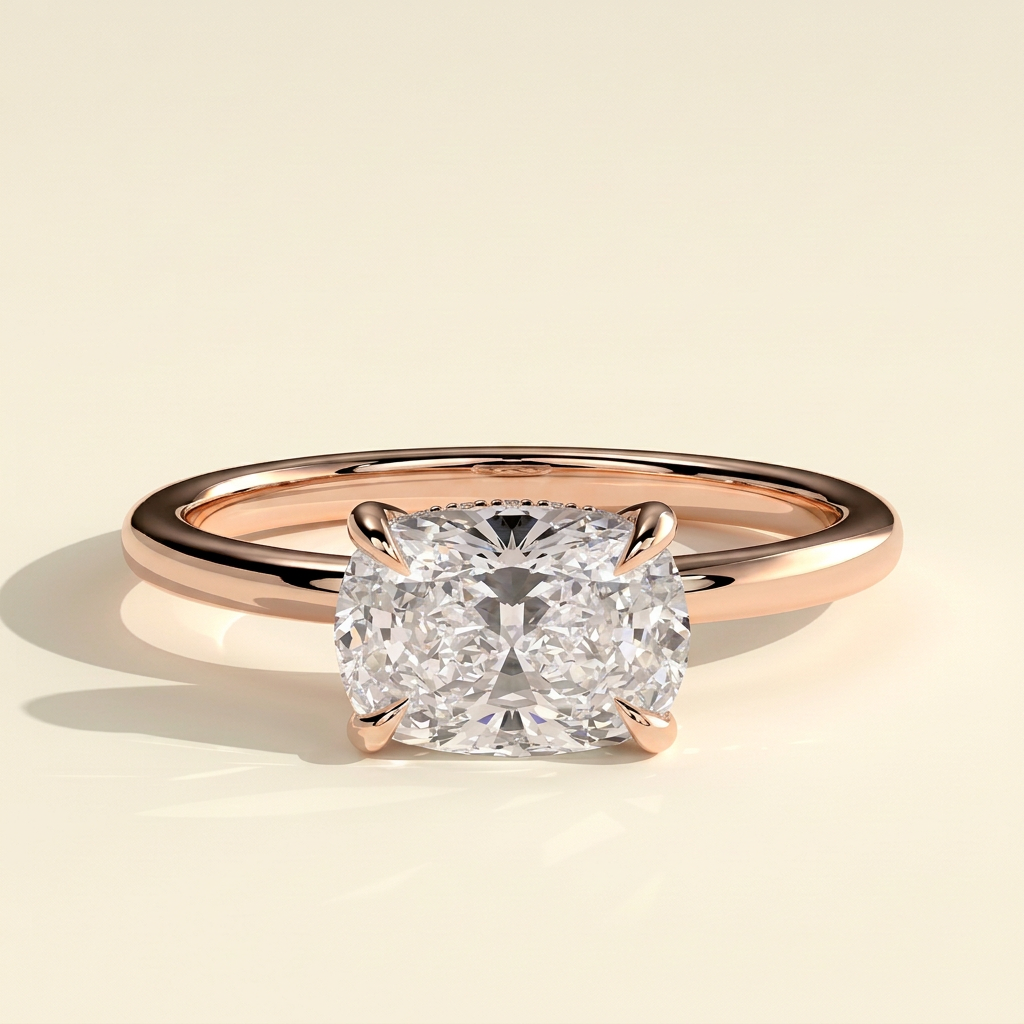 The Riva - Elongated Cushion Cut Lab Grown Diamond East West Hidden Halo Engagement Ring