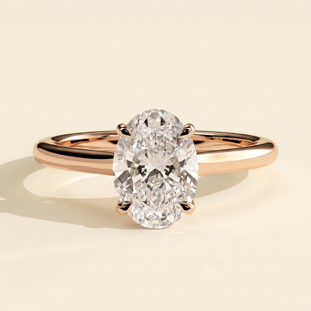 The Meira - Oval Cut Lab Grown Diamond Four Claw Cathedral Solitaire Engagement Ring