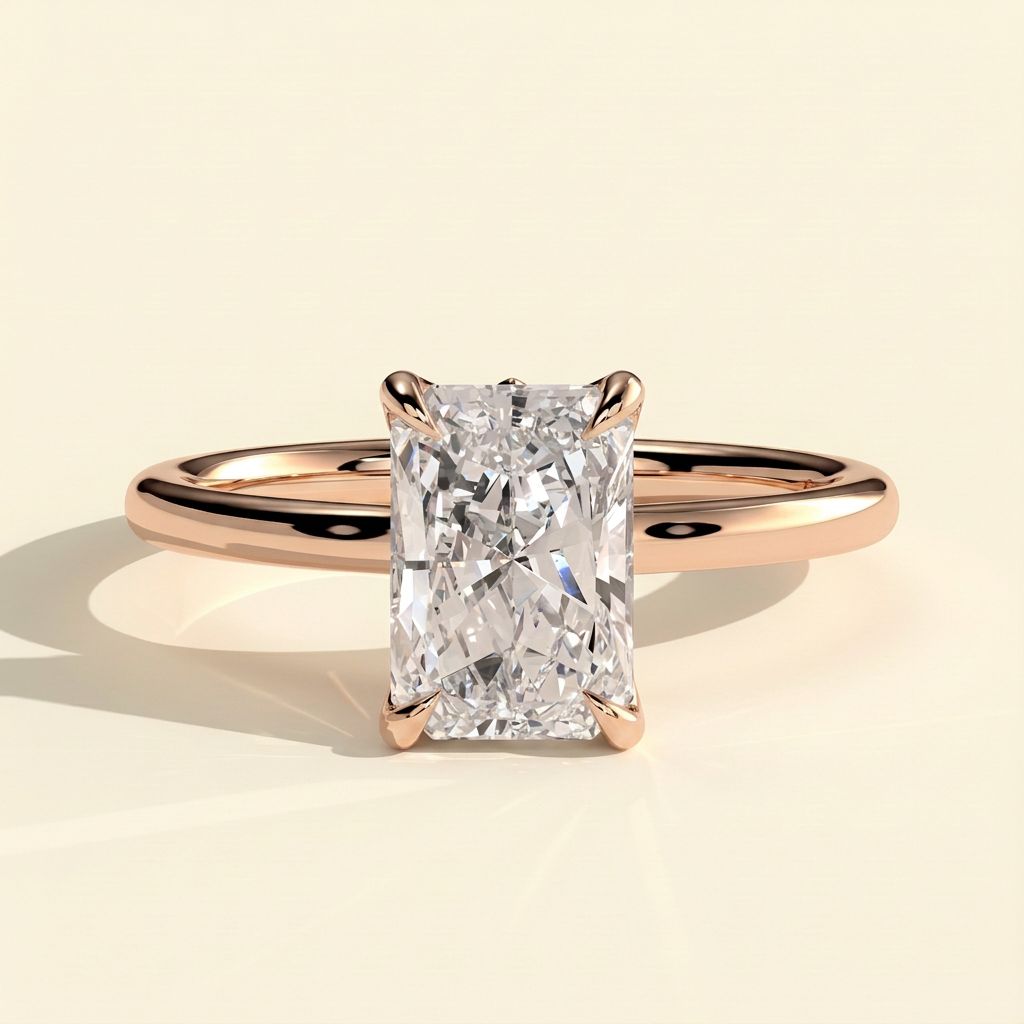 The Giada - Radiant Cut Lab Grown Diamond Claw Solitaire with Petal Gallery, Accent Leaf Detail and Cathedral Setting Engagement Ring
