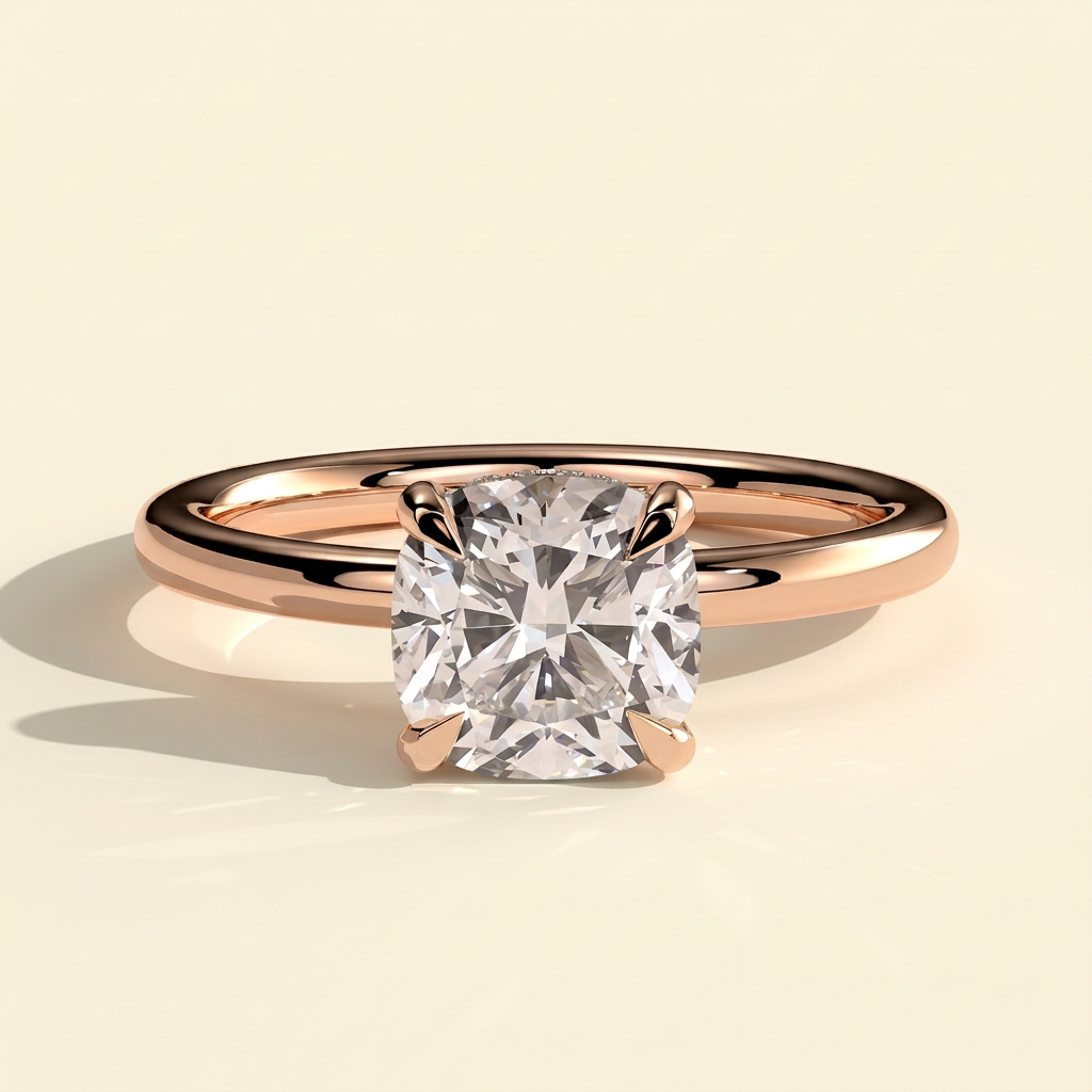 The Corina - Cushion Cut Lab Grown Diamond Hidden Halo Solitaire Engagement Ring