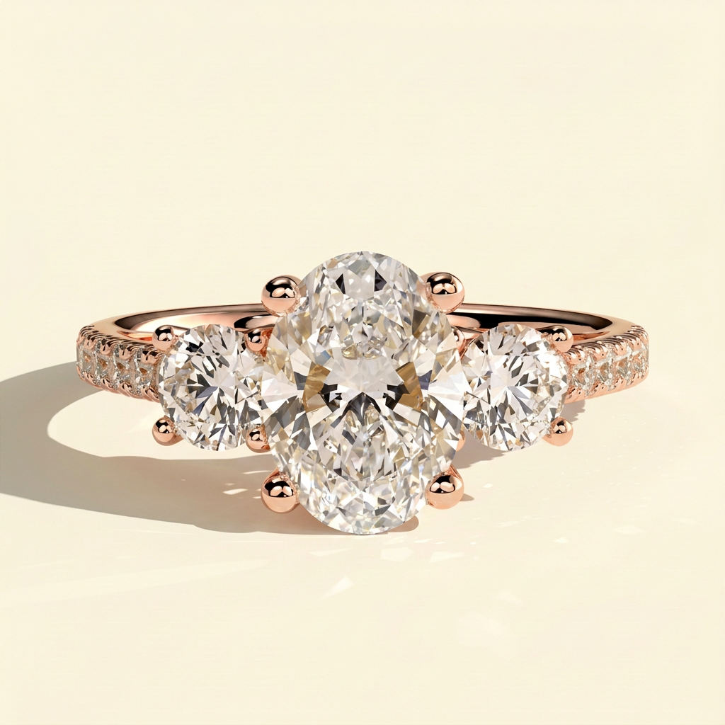 The Alba - Oval Lab Diamond Trilogy with Round Side Stones and Pave Band