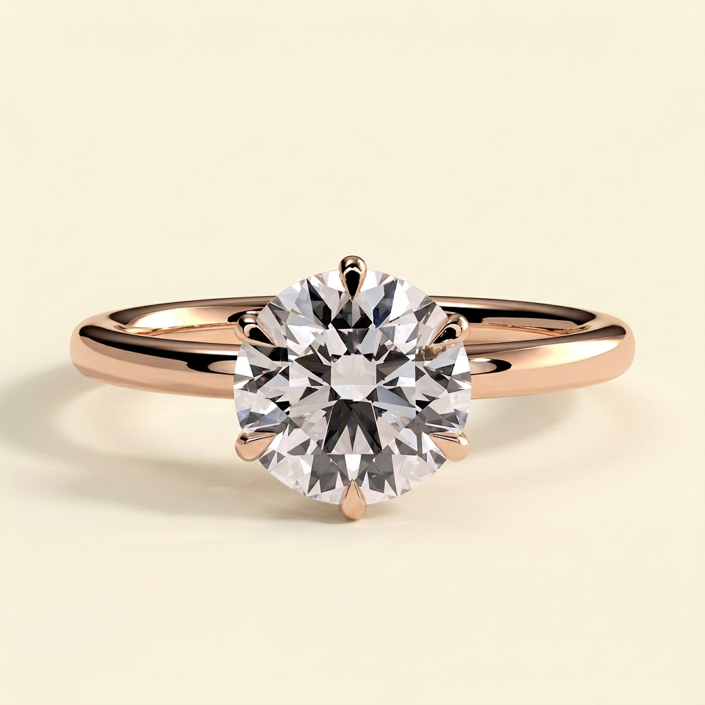 The Isla - Round Cut Lab Grown Diamond Six Claw Low Set Solitaire with Crown Gallery Engagement Ring