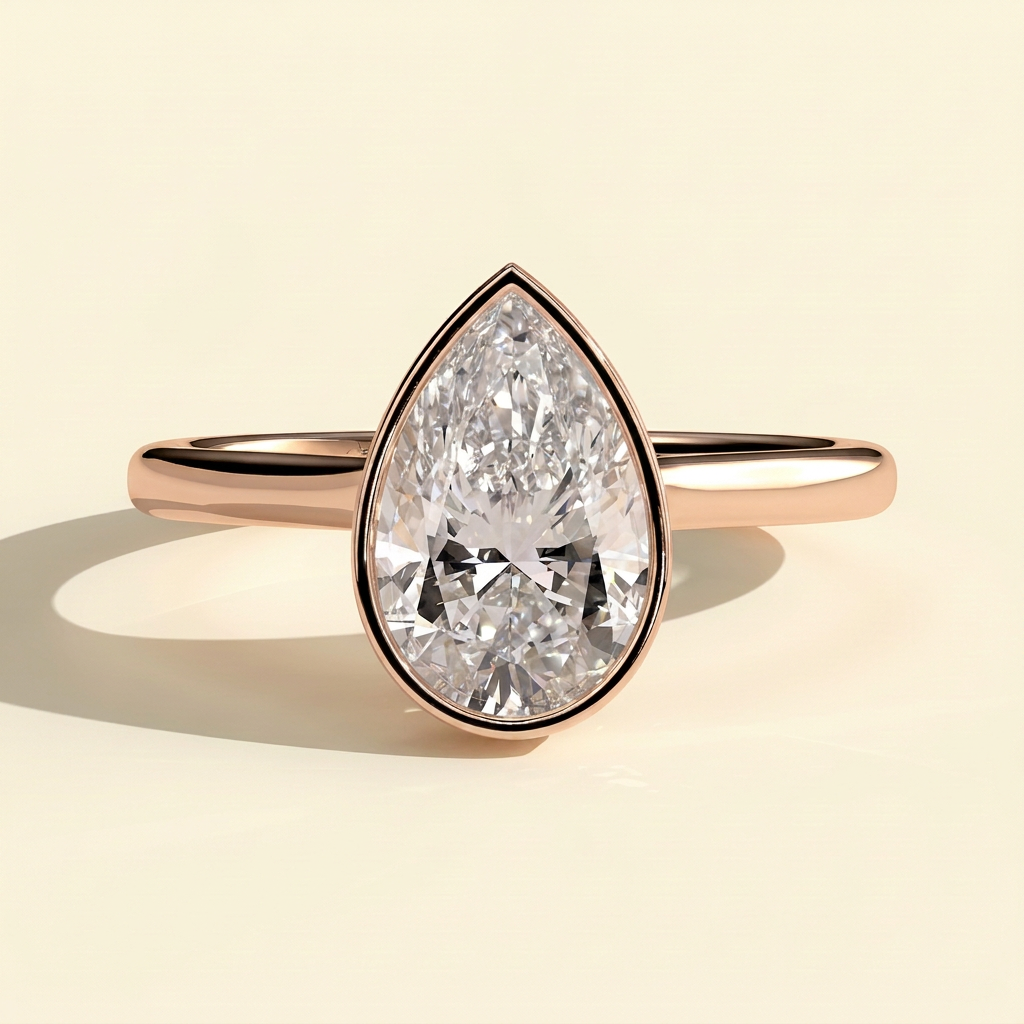 The Viviane - Pear Cut Lab Grown Diamond Deep Bezel Hidden Halo Engagement Ring