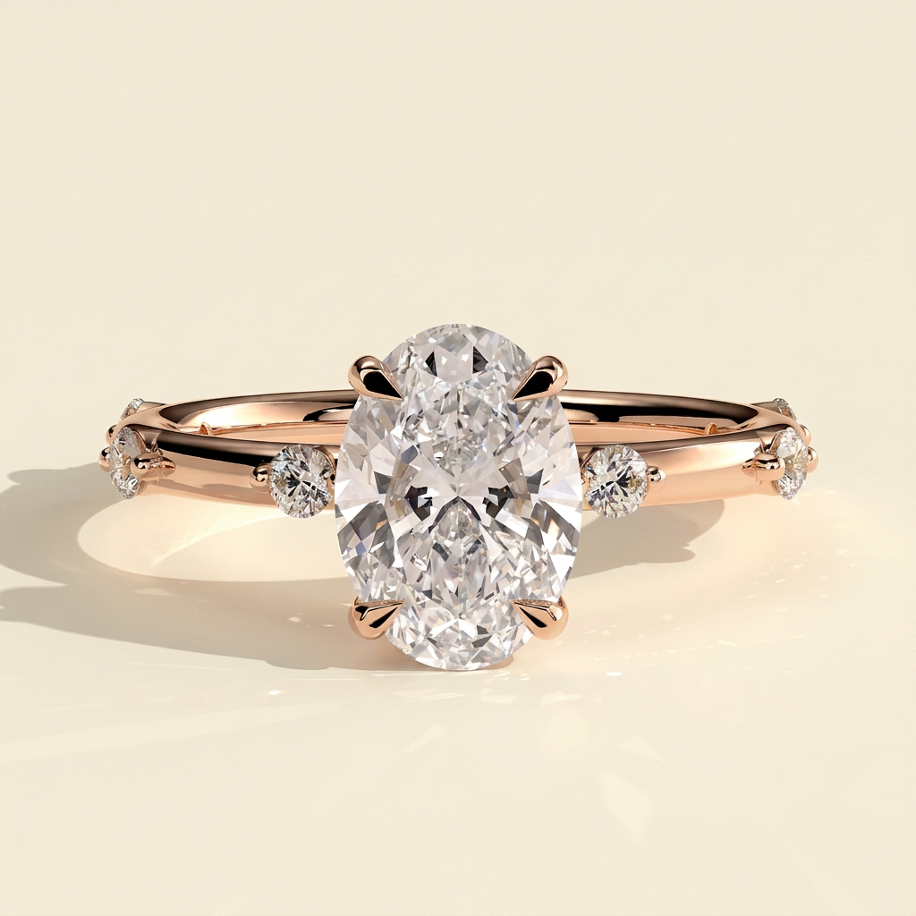 The Fiora - Oval Cut Lab Grown Diamond Solitaire with Hidden Halo Engagement Ring