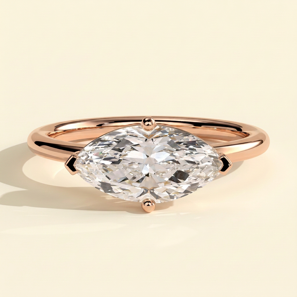The Vespera - Marquise Cut Lab Grown Diamond East West Solitaire with Raised Basket Gallery Engagement Ring
