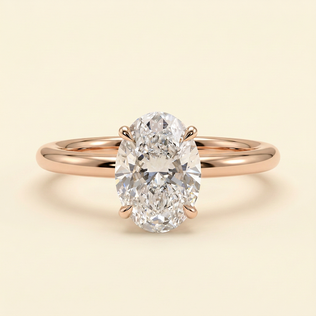 The Oriel - Oval Lab Grown Diamond Solitaire with Wrap Around Hidden Halo Engagement Ring