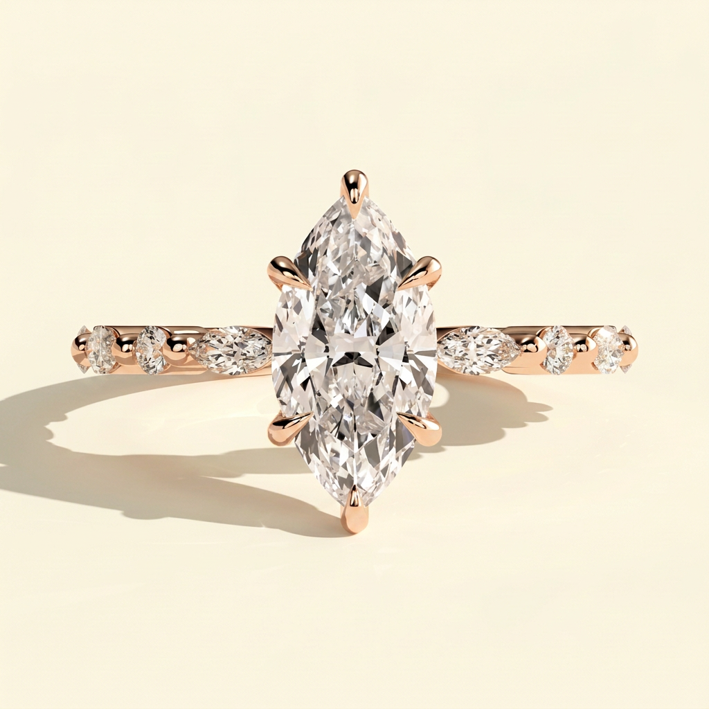 The Alina - Marquise Lab Diamond Solitaire with Marquise and Round Accent Stones Engagement Ring