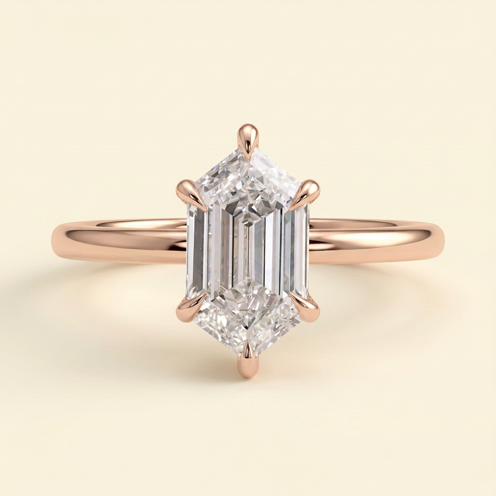 The Emelia - Classic Elongated Hexagon Cut Lab Grown Diamond Solitaire Engagement Ring