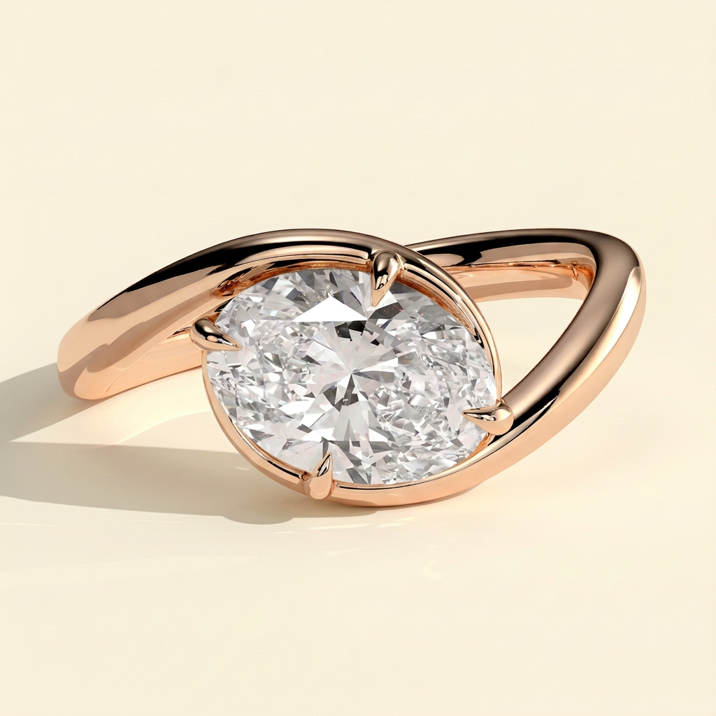 The Ostara - East West Oval Lab Grown Diamond Solitaire with Bypass Band Engagement Ring
