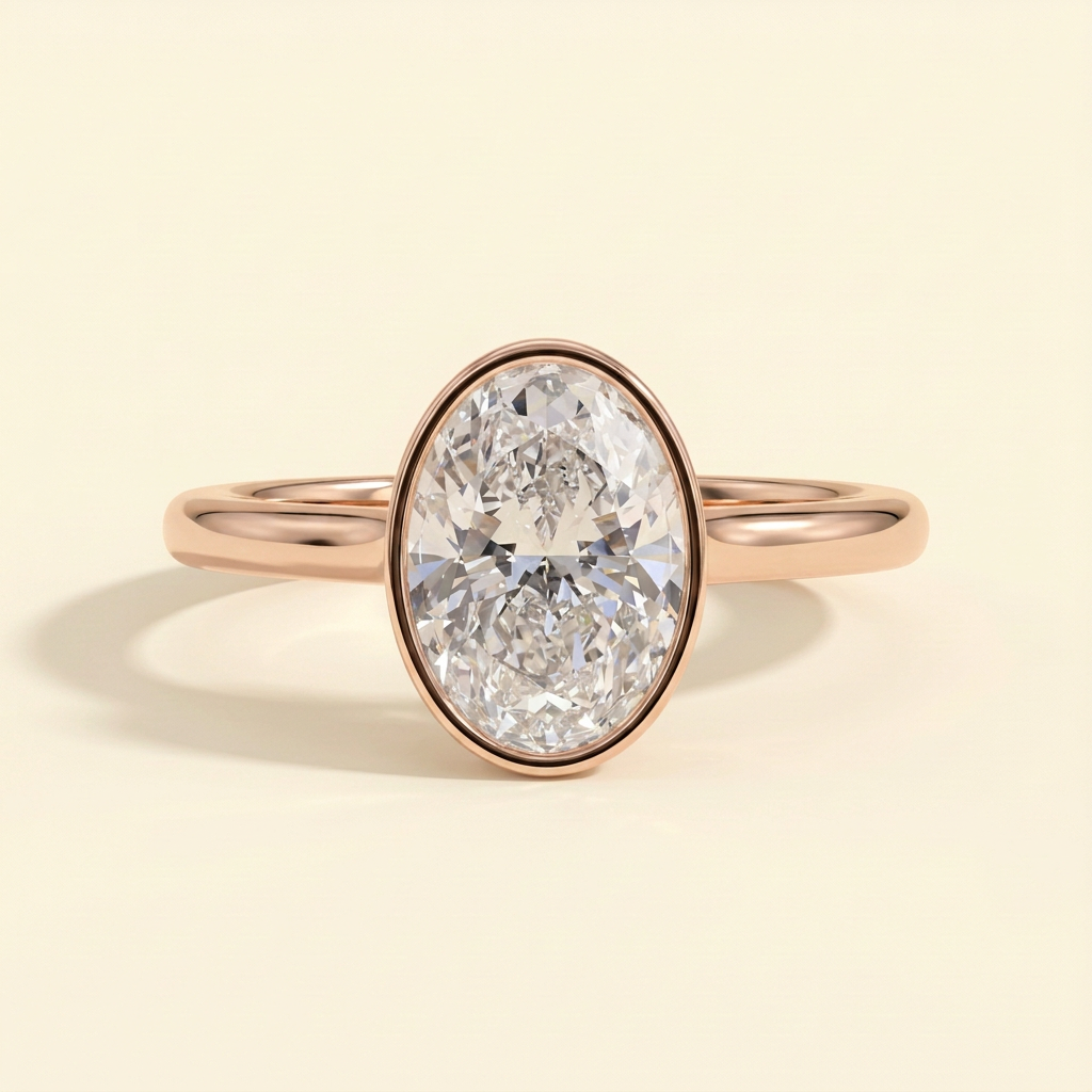 The Darina - Oval Cut Lab Grown Diamond Deep Bezel Solitaire with Hidden Halo Engagement Ring