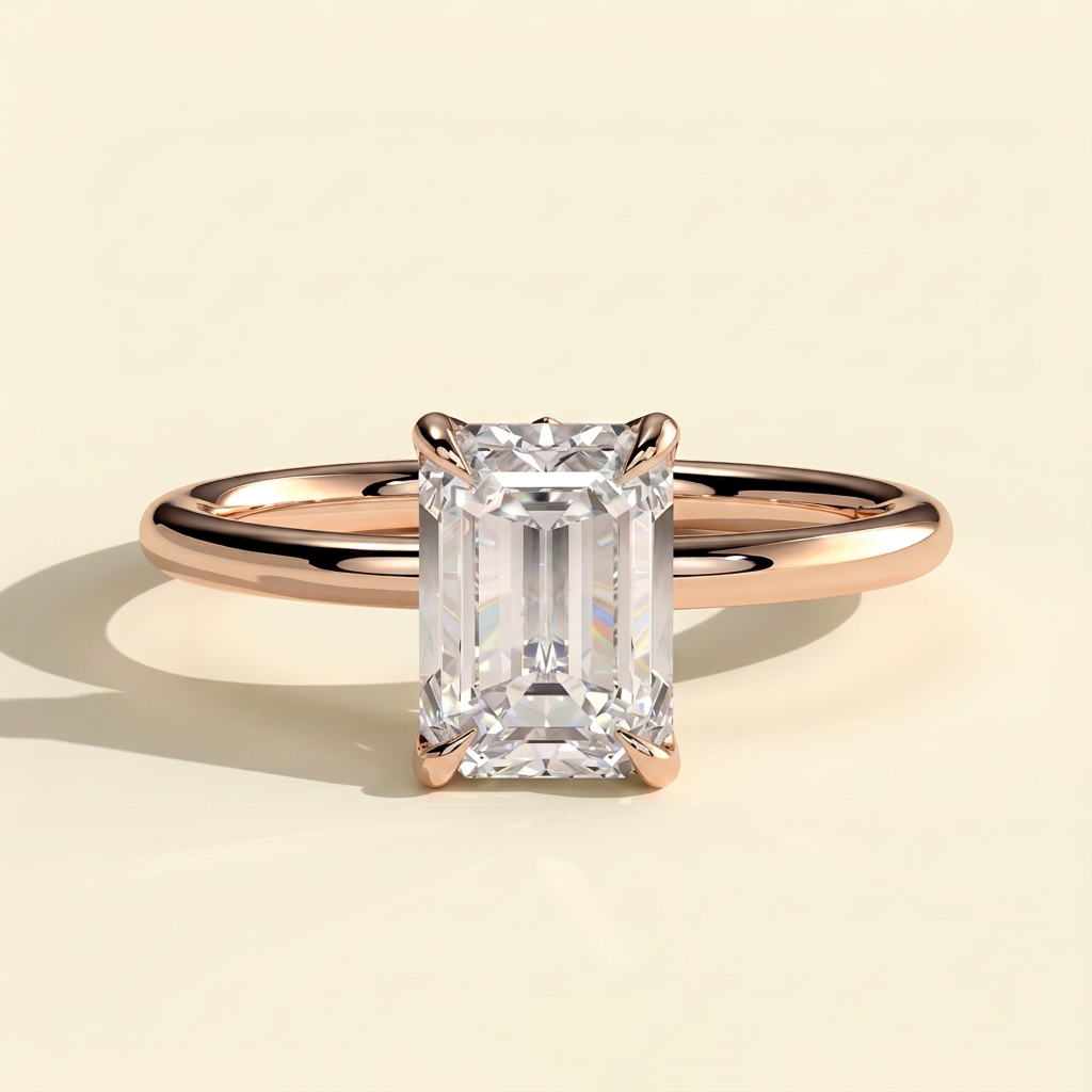 The Pura - Emerald Cut Lab Grown Diamond Solitaire with Petal Gallery Engagement Ring