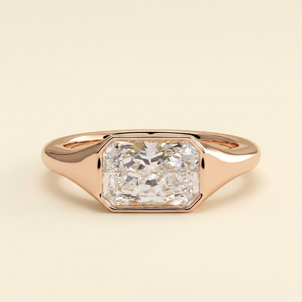 The Ciana - Radiant Cut Lab Grown Diamond East West Bezel Set Signet Band Engagement Ring