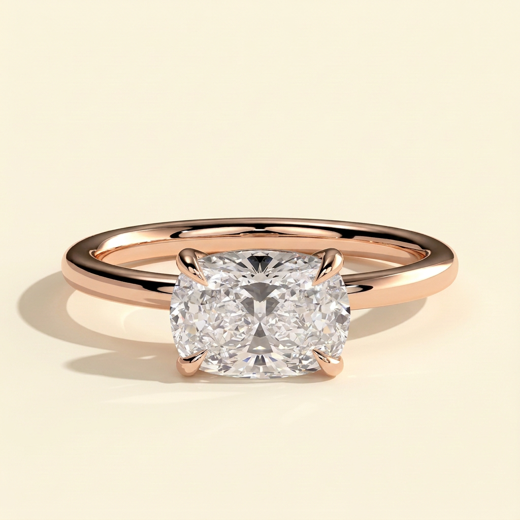 The Myla - Elongated Cushion Cut Lab Grown Diamond East West Four Claw Solitaire Engagement Ring