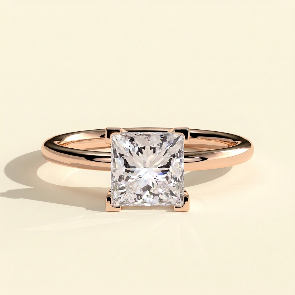 The Flore - Princess Cut Lab Grown Diamond Square Claw Basket Set Solitaire Engagement Ring