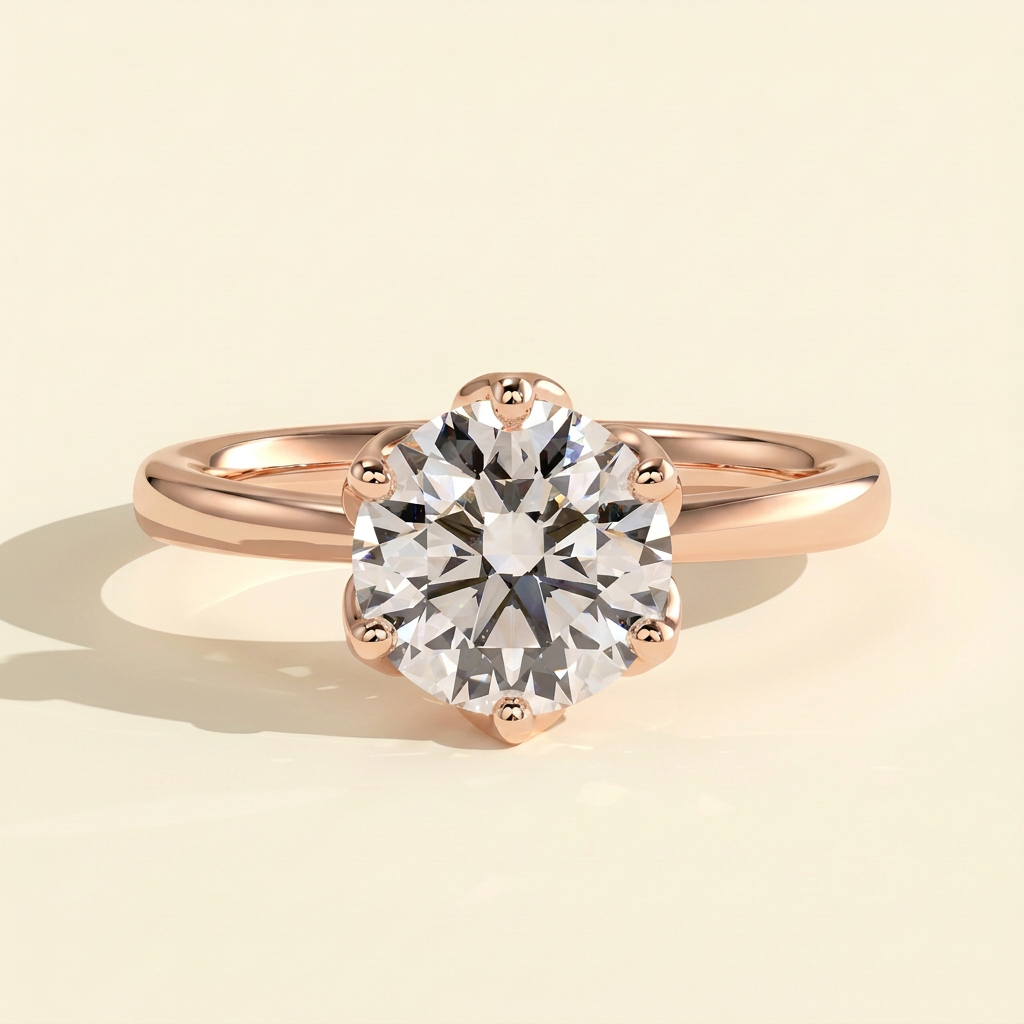 The Cerelia - Round Cut Lab Grown Diamond Tulip Set Solitaire with Petal Gallery Engagement Ring