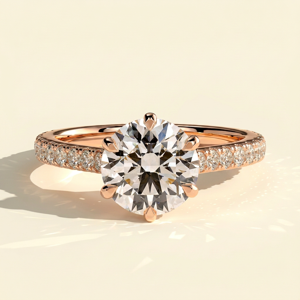 The Enara - Round Cut Lab Grown Diamond Solitaire with Trellis Gallery and Cathedral Setting Ring
