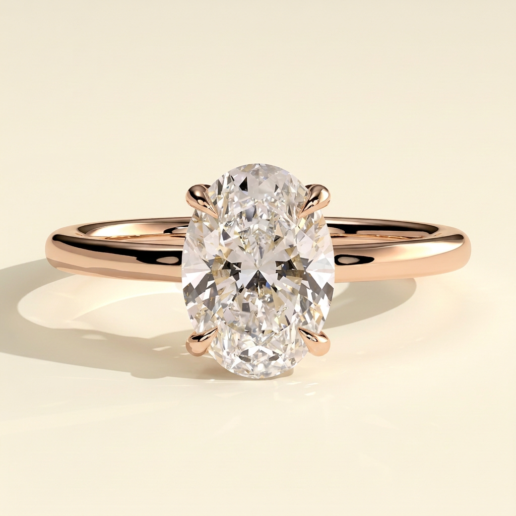 The Cassia - Oval Cut Lab Grown Diamond Solitaire with Hidden Halo and Floating Open Bridge Engagement Ring