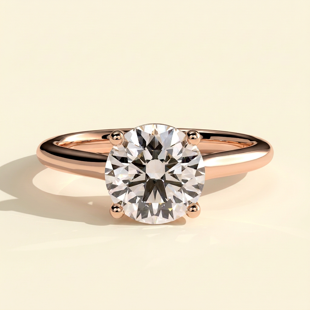 The Junelle - Round Cut Lab Grown Diamond Four Claw Solitaire with Trellis Gallery Engagement Ring