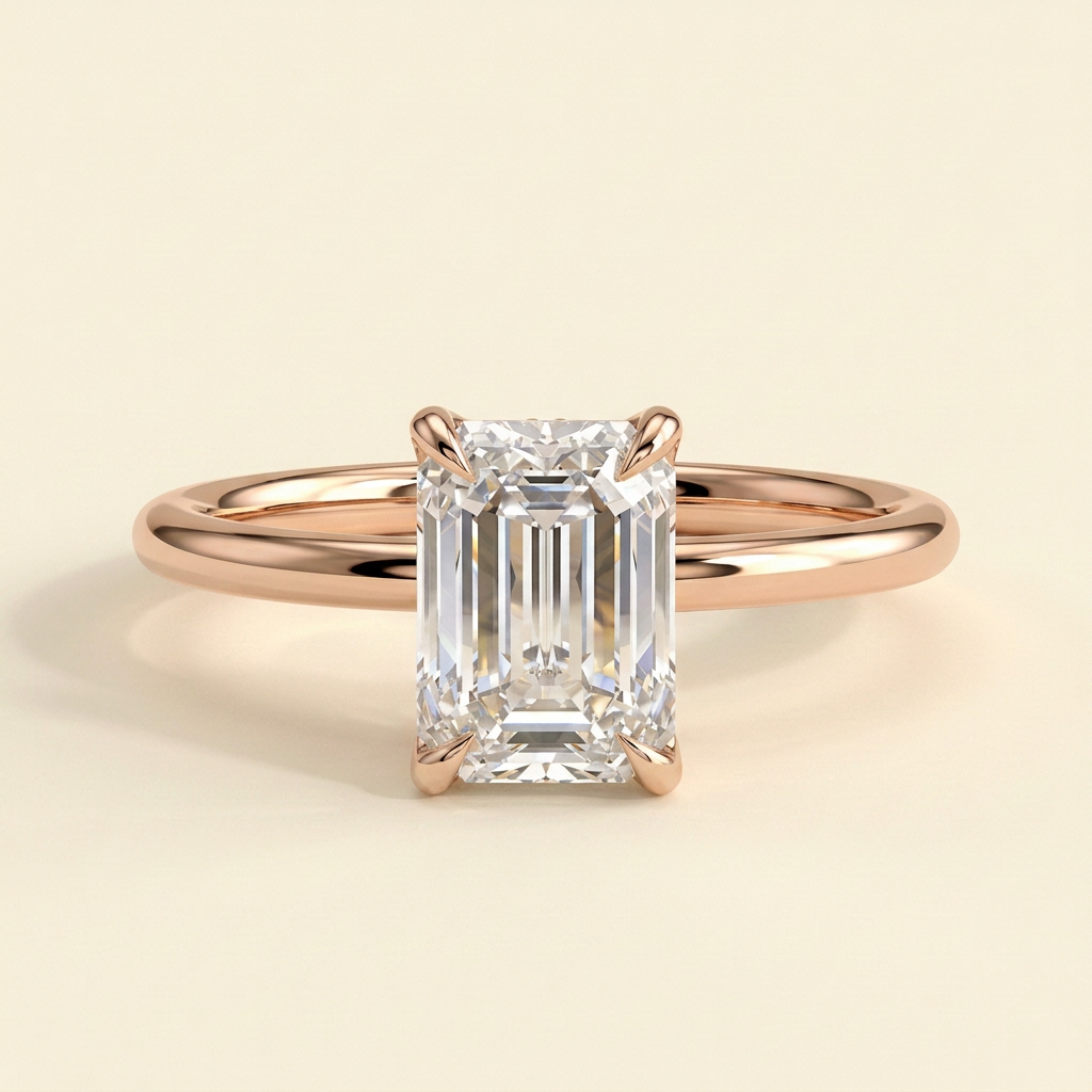 The Fara - Emerald Cut Lab Grown Diamond Solitaire Engagement Ring with Sculpted Petal Gallery