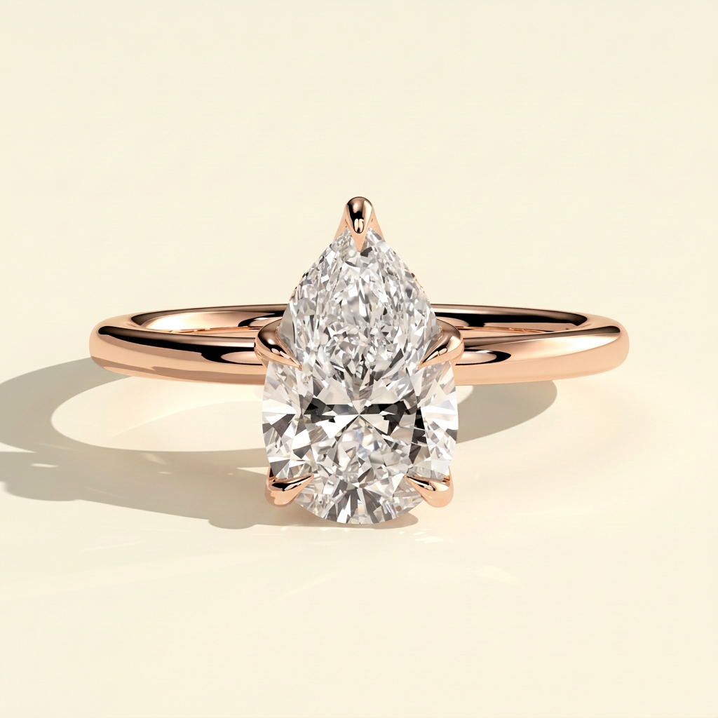 The Ora - Pear Cut Lab Grown Diamond Solitaire with Petal Gallery Engagement Ring