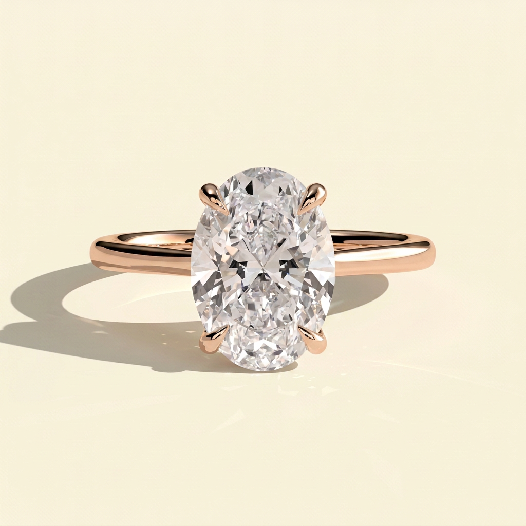 The Talia - Oval Cut Lab Diamond Solitaire with Hidden Halo and Cathedral Setting Ring