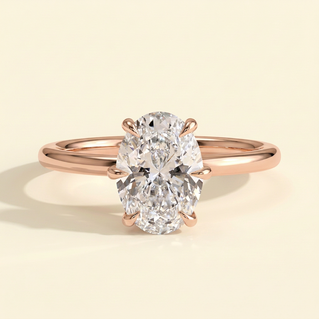 The Wynne - Oval Cut Lab Grown Diamond Six Claw Solitaire with Hidden Halo Engagement Ring