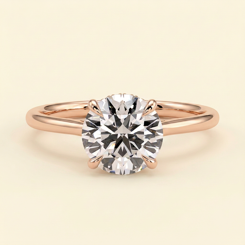 The Cara - Round Cut Lab Grown Diamond Hidden Halo Solitaire with Cathedral Setting Engagement Ring