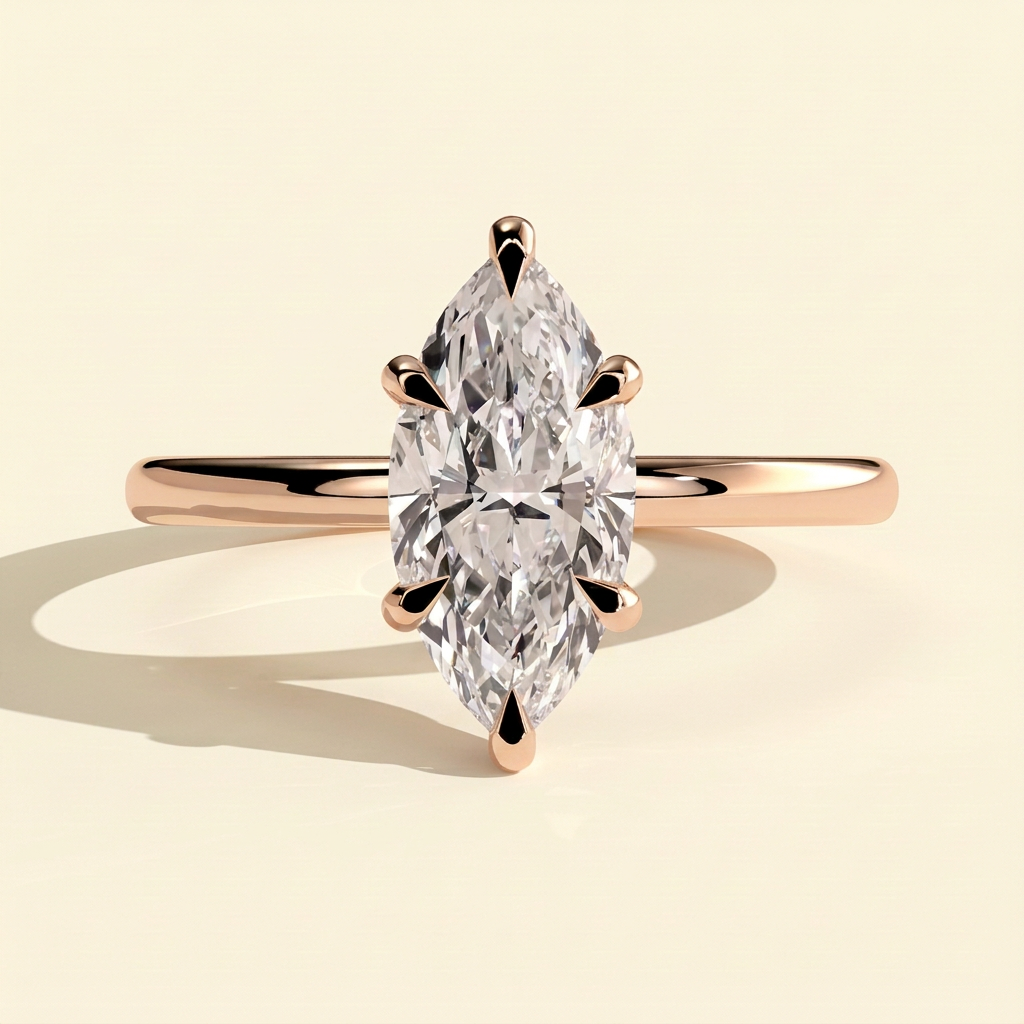 The Roselle - Marquise Cut Lab Grown Diamond Six Claw Solitaire with Hidden Halo Engagement Ring