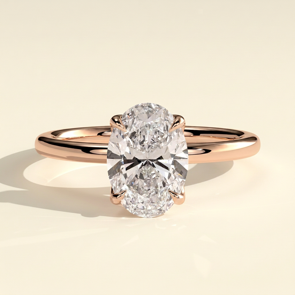 The Bruma - Oval Cut Lab Grown Diamond Four Claw Solitaire with Sculpted Petal Gallery Engagement Ring
