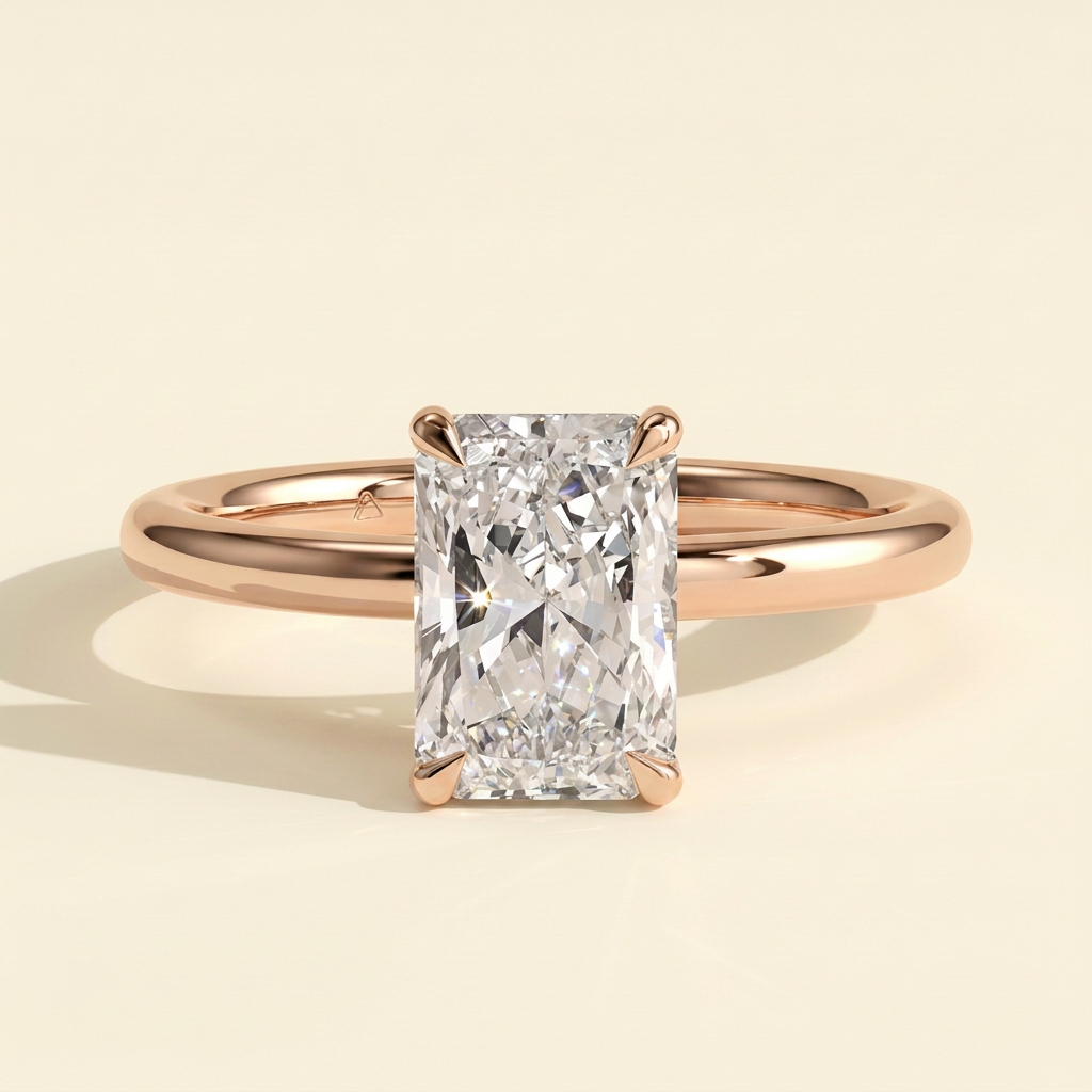 The Evara - Radiant Cut Lab Grown Diamond Solitaire with Hidden Halo Engagement Ring