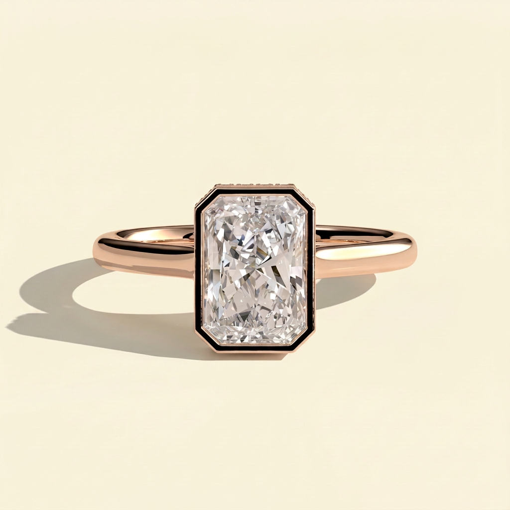 The Opaline - Radiant Cut Lab Grown Diamond Solitaire with Hidden Halo and Cathedral Setting Ring